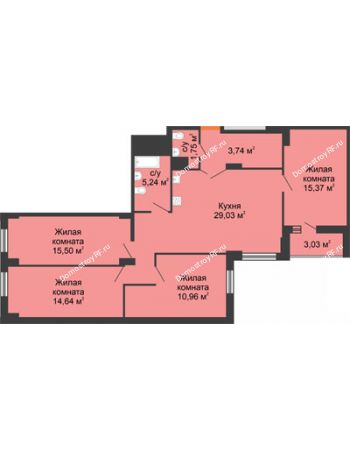 4 комнатная квартира 108,94 м² в ЖК Карамель, дом № 1