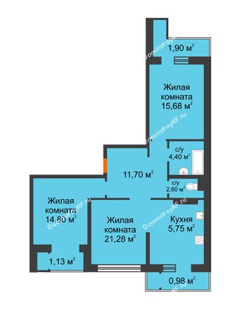 3 комнатная квартира 81,65 м² в ЖК Стрижи, дом Литер 3