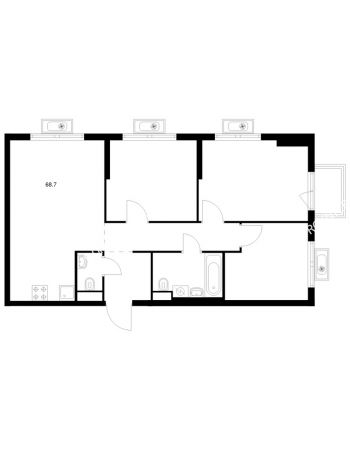 3 комнатная квартира 68,7 м² в ЖК Савин парк, дом корпус 7