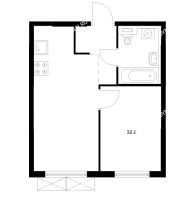 1 комнатная квартира 32,6 м² в ЖК Савин парк, дом корпус 8 - планировка