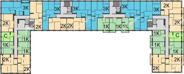 Планировка 6 этажа в доме ГП-1 в ЖК Мозаика Парк	