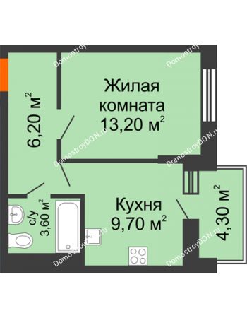 1 комнатная квартира 34,9 м² в ЖК Династия, дом Литер 2